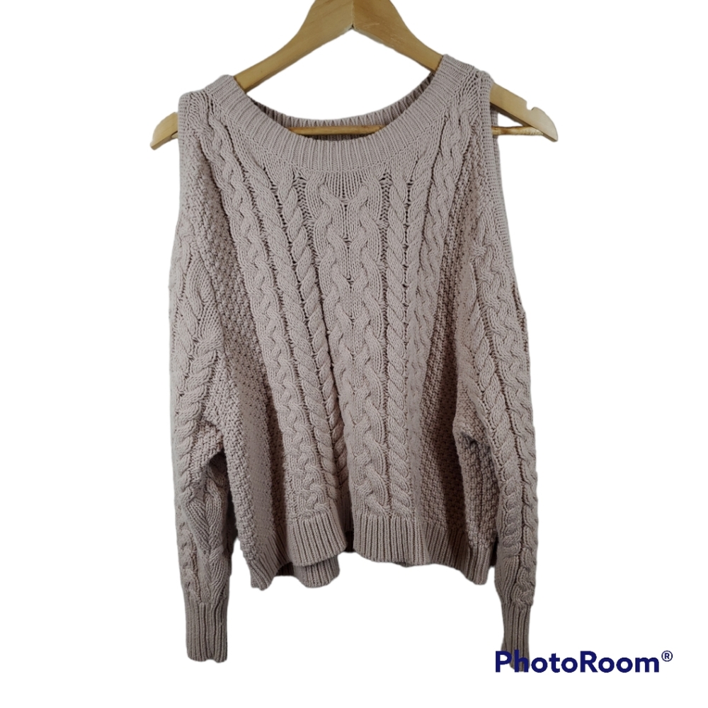 Aerie Knit Sweater Cold Shoulder Cream Large